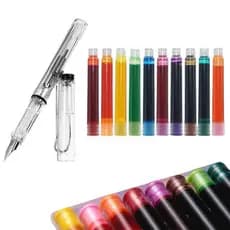1 Caneta + 10 Canetas Sacos De Tinta Postura Correta Estudante Transparente Ponta EF Copywling Calibre 3.4 Absorção Escr