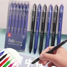 Pronta Entrega Kit com 6 Canetas Click Apagáveis Térmicas Ponta Bico de Bala 0,5mm Tinta Preta e Azul Apagável por Fricç