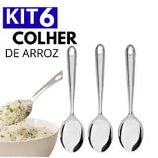 Kit 2, 3 ou 6 Colher De Arroz GRANDE Cabo Longo 100 % Aço Inox 25cm Casa Restaurante Buffet