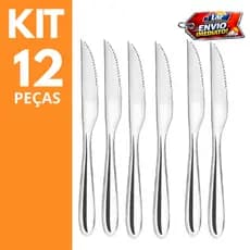 Kit 12 Facas Inox Afiadas Corte Fácil Cozinha Buffet Restaurante e Evento