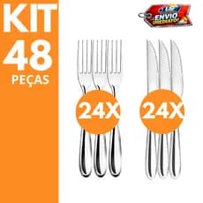 KIt 48 Peças 24 Garfos 24 Facas Inox Premium Kit Talheres Restaurante Buffet Lanchonete