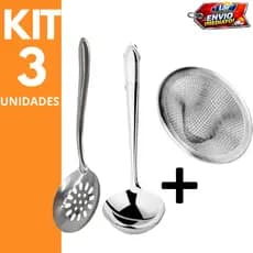Kit Utensilio Para Cozinha Concha Escumadeira Ralo Para Pia Aço Inox