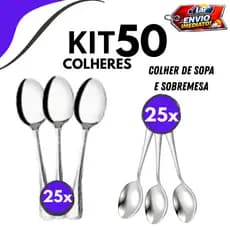 Kit 50/40/20 Colher de Sopa e Sobremesa Inox Aço Inoxidável Talheres Comércio Buffet Bar Restaurante
