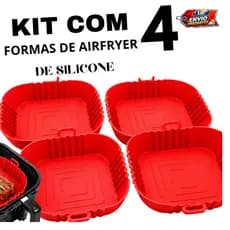 Kit 2 ou 4 Formas de Silicone Quadrada 21x21 cm Assadeira Air Fryer e Forno Forma para Fritadeira Elétrica com Alça