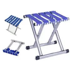 Banquinho Dobrável Portátil Estrutura Em Metal 30x30x25cm Azul