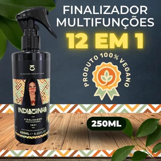 Protetor Térmico e Finalizador Para Cabelo Multifunções Vegano 12 em 1 Óleos e Queratina Anti-frizz Indiazinha 250ml