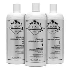 Kit Escova Progressiva Ghair Alemã Liso Extremo 3 passos 1 Litro Alisamento Capilar Cabelos Perfeitos