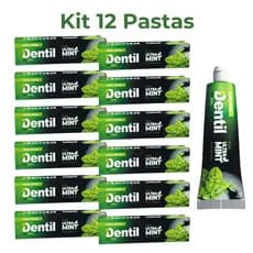 Kit 12 Creme Dental Dentil Ultra Mint Com Xilitol Sem Flúor Menta Refrescância Total