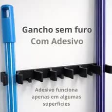Suporte Gancho Adesivado para Vassoura/ Rodo/ Pá de Parede Resistente e Prático Acompanha Bucha e Parafuso Também