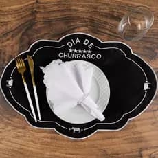 Jogo Americano para Churrasco com Guardanapo de Tecido Bordado 12 Peças Preto