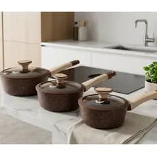 Jogo Panelas Caçarolas Cerâmica 6 Peças Café Indução Antiaderente Premium Cozinha Moderna