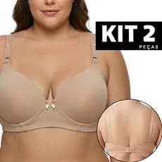 Kit 2 Sutiãs Plus Size Reforçado com Bojo e Aro Alça Ajustável para Alta Sustentação Barato Grande
