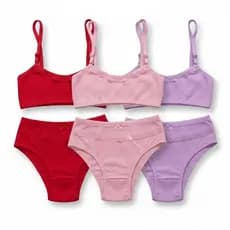 Kit C/2 ou 1 Conjunto Infantil Canelado Top Sem Bojo + Calcinha com Forro em Algodão Edumara