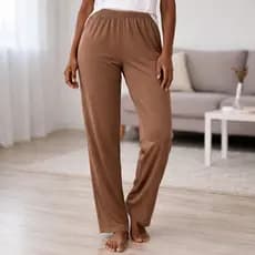 Calça Feminina Suede Lisa Confortável Dia a Dia Estilo Casual Pijama Elástico Cintura Alta Leve