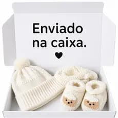 kit 3 Peças Touca Sapatinho Luva Trico  Conjunto Revelação  Saida De Maternidade Unissex