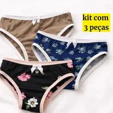 Kit 3 Calcinha Infantil 2 a 4 Anos Estampada Menina Lacinho Acabamento Reforçado Confortável Macia