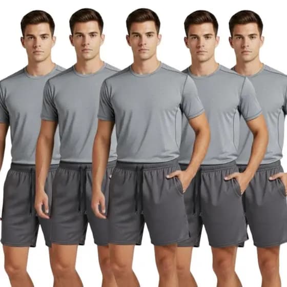 Kit 5 Bermuda Masculina Treino Dry Fit Tecido Moda Fitness Cinza Chumbo Leve Academia Envio Imediato.