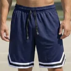 Short Bermuda Dry Fit Americano Masculino Academia Respiravél Para Treino e Corrida Detalhe Listras Azul Marinho