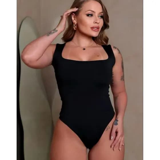 Body Collant decote quadrado com alça larga e forro duplo