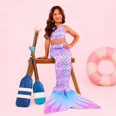 Kit Cauda de Sereia Infantil Com Biquíni e Nadadeira  - Fantasia Menina Piscina