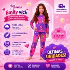 Pijama Infantil Feminino Emily Vick Longo Inverno Menina Confortável Macio Estampa Fashion Promoção Luxo