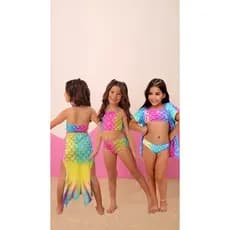 Kit Pequena Sereia: Biquíni + Cauda + Kimono Piscina Praia Fantasia