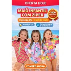 Maiô Infantil com Zíper Proteção Solar UV Natação Manga longa e Praia Piscina Fantasia