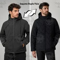 Jaqueta Masculina Dupla Face 2 em 1 Acolchoada Nylon Gola Alta Capuz Removível