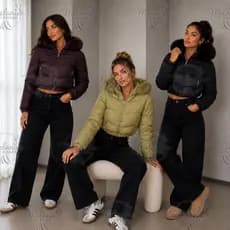 Jaqueta Puffer Feminina Cropped Curta Impermeável Bobojaco Pelúciada Casaco Frio Inverno Quentinha