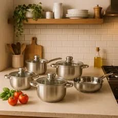 Conjunto Kit Panelas 5 Peça Tampa Vidro Aço Inox Panela Caçarola Frigideira Preparo Pressão