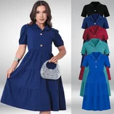 Vestido Feminino Midi Moda Evangélica Recatado Manga Longa Igreja Social Casual Elegante Trabalho