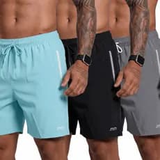 Kit 3 Bermuda Masculina Tactel Elastano Short Com Bolso Treino Corrida Praia Dia a Dia