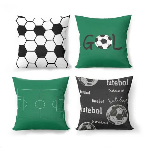 capa de Almofada com 01 e Kit com 04 Capas de Almofadas com Tema de Futebol