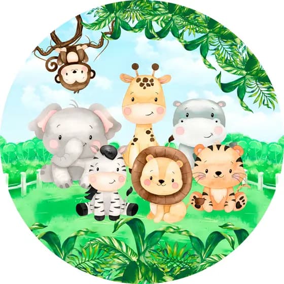 Mini Painel Redondo Tema Safari Festa Infantil 50cm