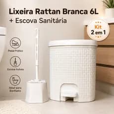 Lixeira Banheiro Rattan Branco – Lixeira 6L com Pedal + Escova Sanitária