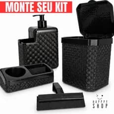 Kit Cozinha Rattan 5L – Lixeira + Porta Detergente + Rodinho | Organização Completa