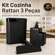 Lixeira de Pia  + Rodinho + Porta Detergente e Sabonete- Cozinha Casa Utilidades