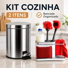 Kit Organizador de Pia + Lixeira Inox 5L com Pedal Cozinha Completa Bancada Organizada