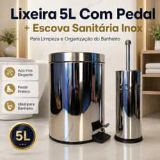 Lixeira 5L Com Pedal  + Escova Sanitária Inox Para Limpeza