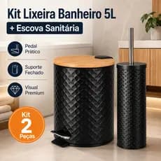 Kit Lixeira Banheiro 5L com Pedal + Escova Sanitária Suporte Fechado Premium