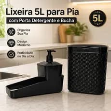 Lixeira 5L para Pia com Porta Detergente e Bucha – Organização e Praticidade