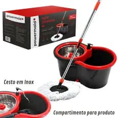 Mop Giratório Balde Cesto Inox Limpeza Esfregão 360 Mop Pro