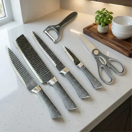 Jogo Facas 6 Peças Inox Cabo Ergonômico Completo Conjunto Cozinha