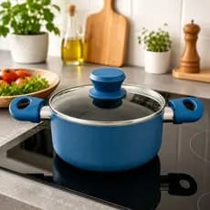 Panela Antiaderente Ceramica Tampa Vidro Inducao 18cm Alta Durabilidade Azul