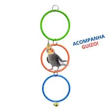Argola Tripla Calopsita Balanço Brinquedo Pássaros Aves Colorida
