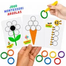 Jogo Montessori Pinça Colorindo com Argolas Figuras Coloridas Educativo Coordenação