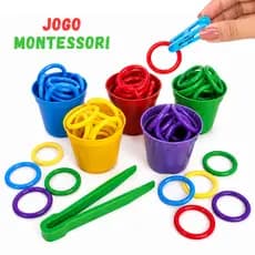 Kit Montessori Coordenação Motora Jogo Potes Argolas Pinça Educativo Sensorial Pedagógico Colorido