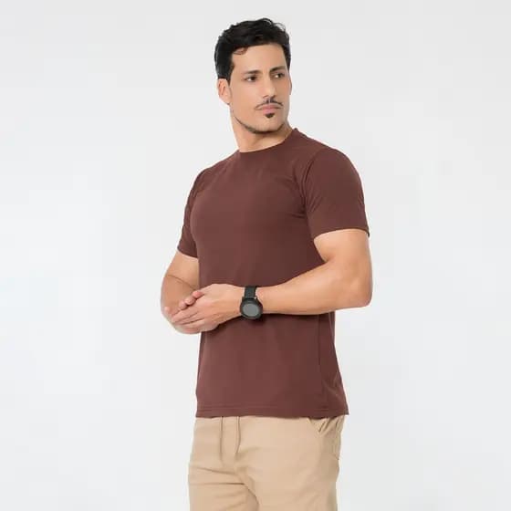 Camiseta Algodão peruano masculina premium básica com elastano lisa