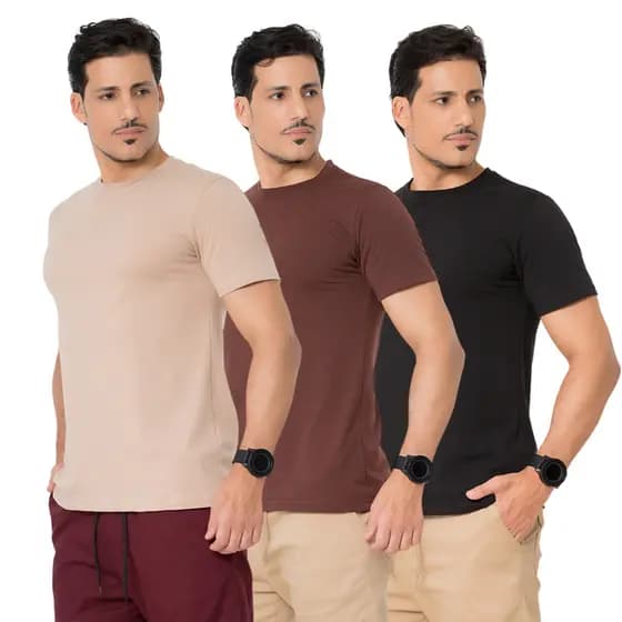 Kit 3 Camisetas Masculina Algodão Peruana Premium Lisa Luxo