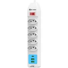 Tomada Inteligente 5 Saídas Tipo-J 3 USB com Proteção ZOV Contra Surtos e Picos de Energia